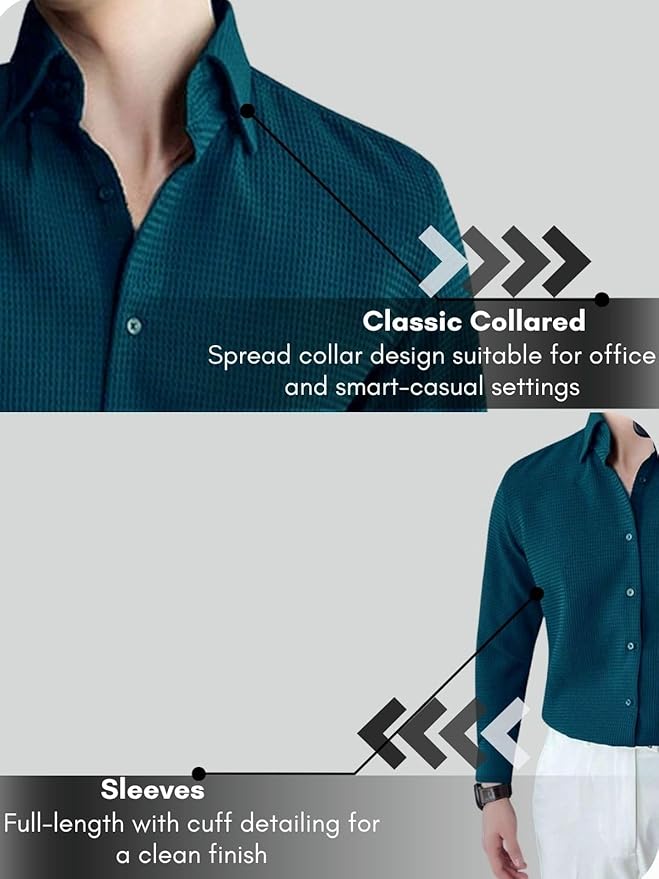 Leriya Fashion Men's Formal Button Down Shirt – Slim Fit Shirt's for Men | Textured Long Sleeve Polycotton| Business & Meeting Ready